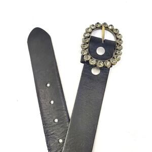 Martine Wester Belt Medium 38 Black Jeweled Rhinestone Leather Solid
